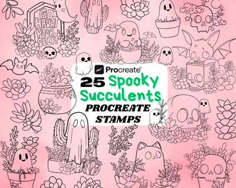 Spooky Succulents Procreate Stamps | Cute Skulls, Ghosts, Succulents | Procreate Illustrations | Tattoo Designs | Digital Brush Pack