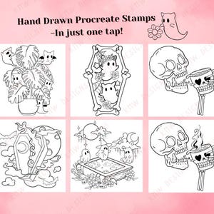 40 Procreate Spooky Cute Stamps | Cute Skulls, Ghosts & Flowers | Procreate Illustrations | Tattoo Designs | Procreate Digital Brush Pack