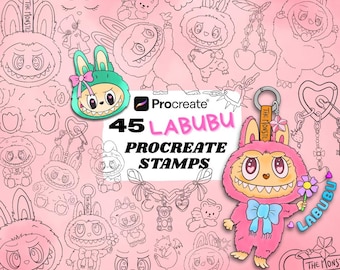 45 Procreate Labubu Stamps, | Procreate Illustrations | iPad | Tattoo Designs | Procreate Digital Brush Pack | Labubu Art