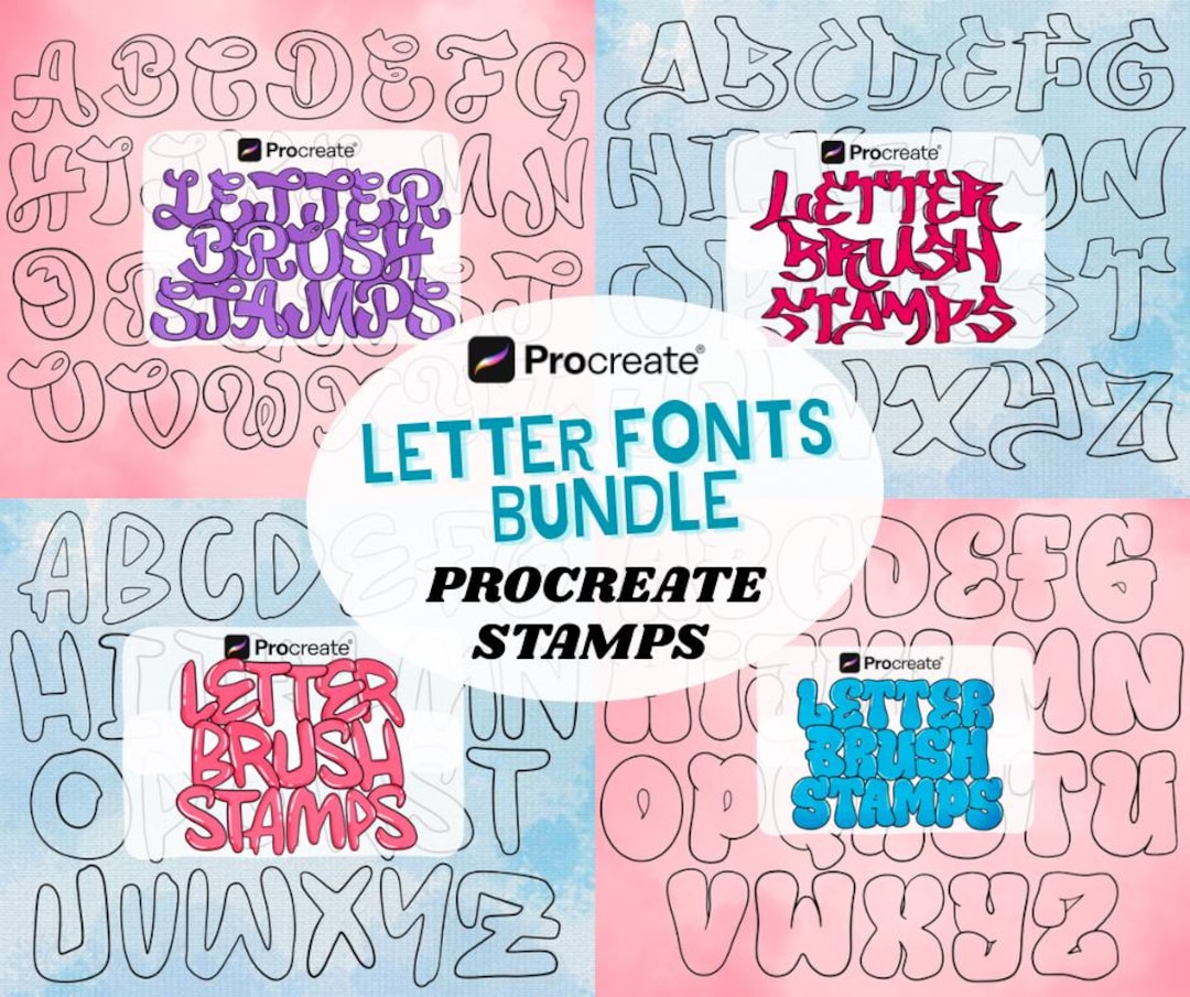 FONT BUNDLE Alphabet Letters Procreate Brush Stamps | Procreate ...