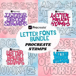 FONT BUNDLE Alphabet Letters Procreate Brush Stamps | Procreate Illustrations | iPad | Tattoo Designs | Digital Brush Pack