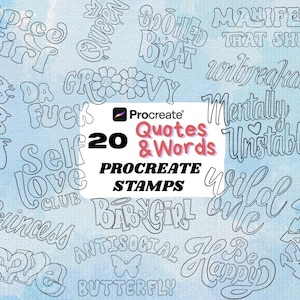 20 Procreate Words & Quotes Stamps| Girly Quote Stamps | Procreate Illustrations | iPad | Tattoo Designs | Digital Brush Pack