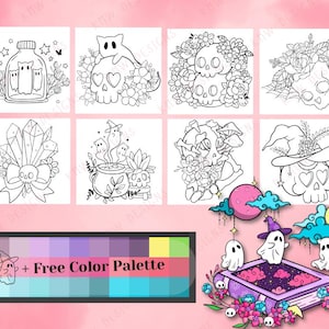 40 Procreate Spooky Cute Stamps | Cute Skulls, Ghosts & Flowers | Procreate Illustrations | Tattoo Designs | Procreate Digital Brush Pack
