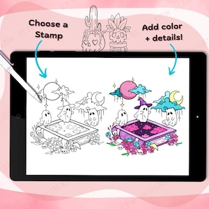 40 Procreate Spooky Cute Stamps | Cute Skulls, Ghosts & Flowers | Procreate Illustrations | Tattoo Designs | Procreate Digital Brush Pack
