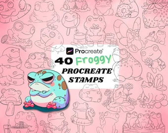 40 Procreate Frog Stamps | Procreate Illustrations | iPad | Tattoo Designs | Procreate Digital Brush Pack | Frog Art