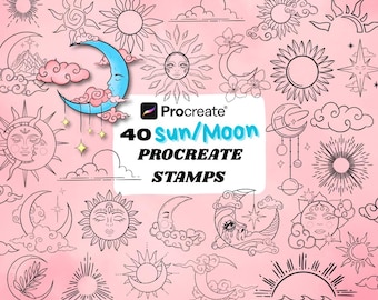 40 Procreate Sun & Moon Stamps | Procreate Celestial Stamps | Procreate Illustrations | iPad | Tattoo Designs | Procreate Digital Brush Pack