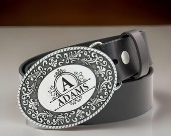 Hebilla de cinturón con monograma grabado, ideal para padrinos de boda, vaqueros y vaqueras. Hebilla personalizada, regalo para el Día del Padre. Accesorios para cinturón de hombre.