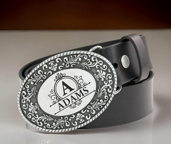 Engraved Name Monogram Belt Buckle Groomsman Cowboy Cowgirl Custom