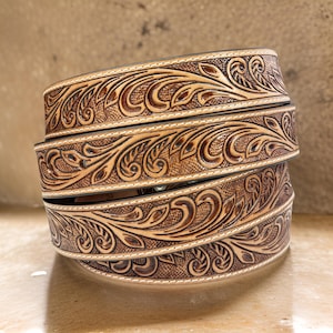 Western Full Grain Genuine Leather Belt Tooled Embossed Unisex Western Belt Without Buckle 1.5&quot; Wide Western Belt Leather Strap