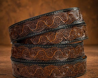 Personalized Leather Western Belt Strap, Tooled western belt, cowboy leather belt, Mens Leather belt, mens western belt without buckle
