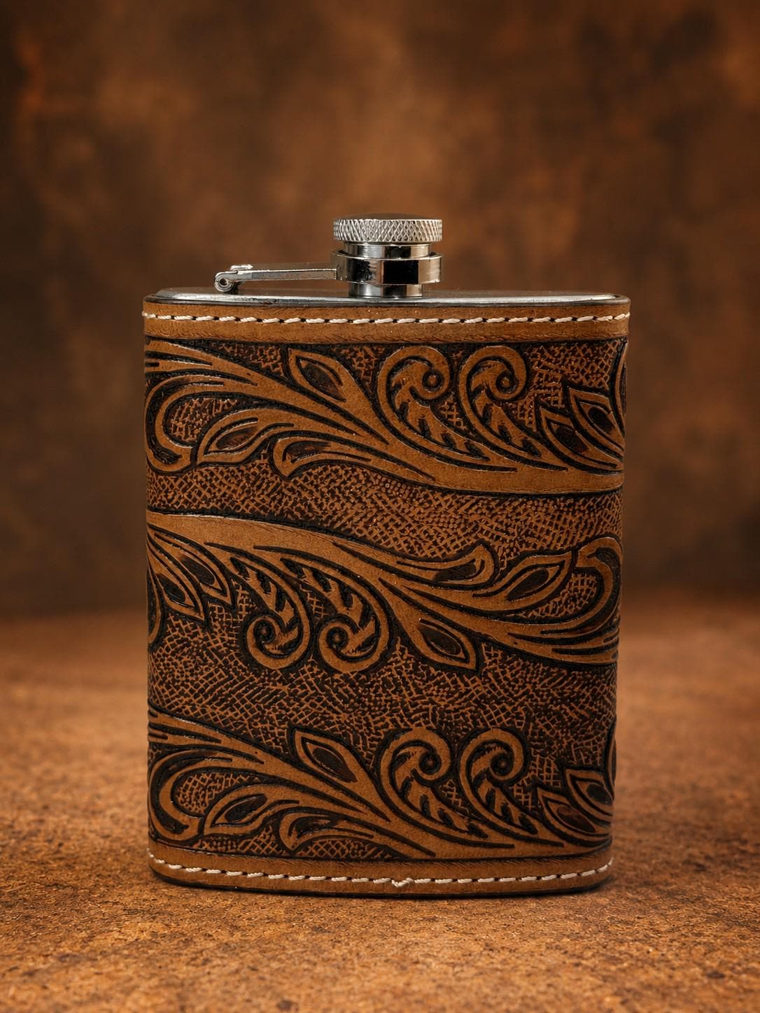 Western Carved Leather Wrapped Flask, Cowboy Rodeo Flask, Leather Flask Groomsmen Best Man Gifts Father's Day Gift Dad's Gift