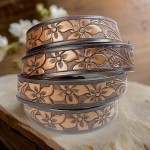 Western Full Grain Genuine Leather Belt Tooled Embossed Unisex Western Belt Without Buckle 1.5&quot; Wide Western Belt Leather Strap