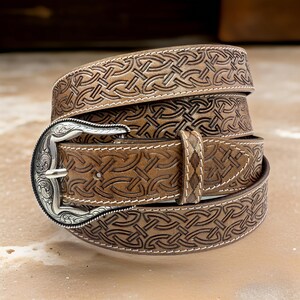 Western Full Grain Genuine Leather Belt Tooled Embossed Unisex Western Belt With And Without Buckle 1.5&quot; Wide Western Belt Leather Strap