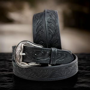 Genuine Leather Western Carved Embossed Tooled Cowboy Cowgirl Floral Strap Belt Full Grain Leather Heavy Duty Removable Buckle