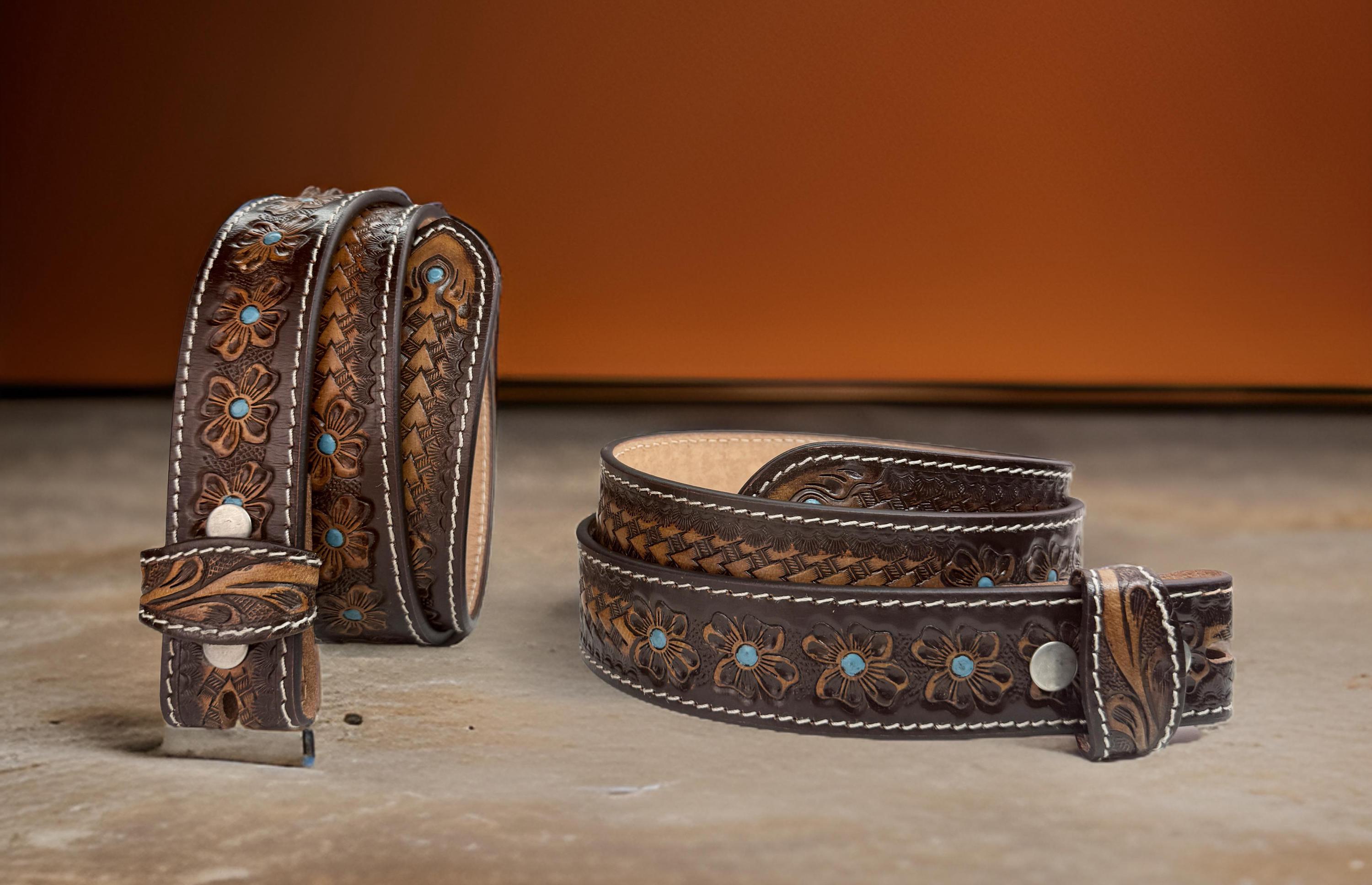 Vintage TexTan Tooled Leather Belt Cowhide Sz.40 (Lg.) Floral Harness CUSTOM LEATHER BELT | Beautiful Hand Tooled Leather  main image 2
