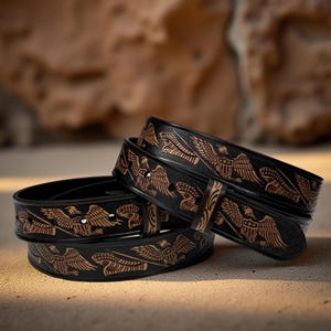 Women Men Tooled Western Floral Engraved Leather Belt 100% Genuine Full Grain Cowhide with Snaps 1-1/2&quot; WIDE Leather Snap-On Belt