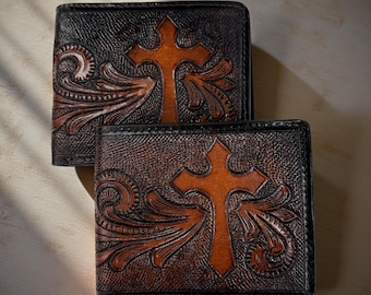 Leather Western Wallet Cowboy Accessory Cowhide Leather Handmade Western Wallet Tooled Floral Leather Wallet Bifold Handmade Embossed