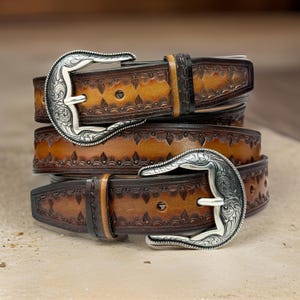 Genuine Leather Western Carved Embossed Tooled Cowboy Cowgirl Floral Strap Belt Full Grain Leather Heavy Duty Removable Buckle