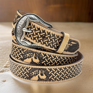 Western Full Grain Genuine Leather Belt Tooled Embossed Unisex Western Belt With And Without Buckle 1.5&quot; Wide Western Belt Leather Strap