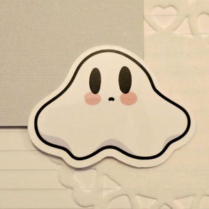 Cute Ghost Sticker – Waterproof Vinyl Sticker for Laptop, Water Bottle, Journal, Halloween Aesthetic, Kawaii Ghost Sticker, Spooky Cute