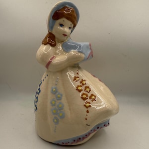 Maceta/jarrón vintage de cerámica Weil Ware con forma de dama