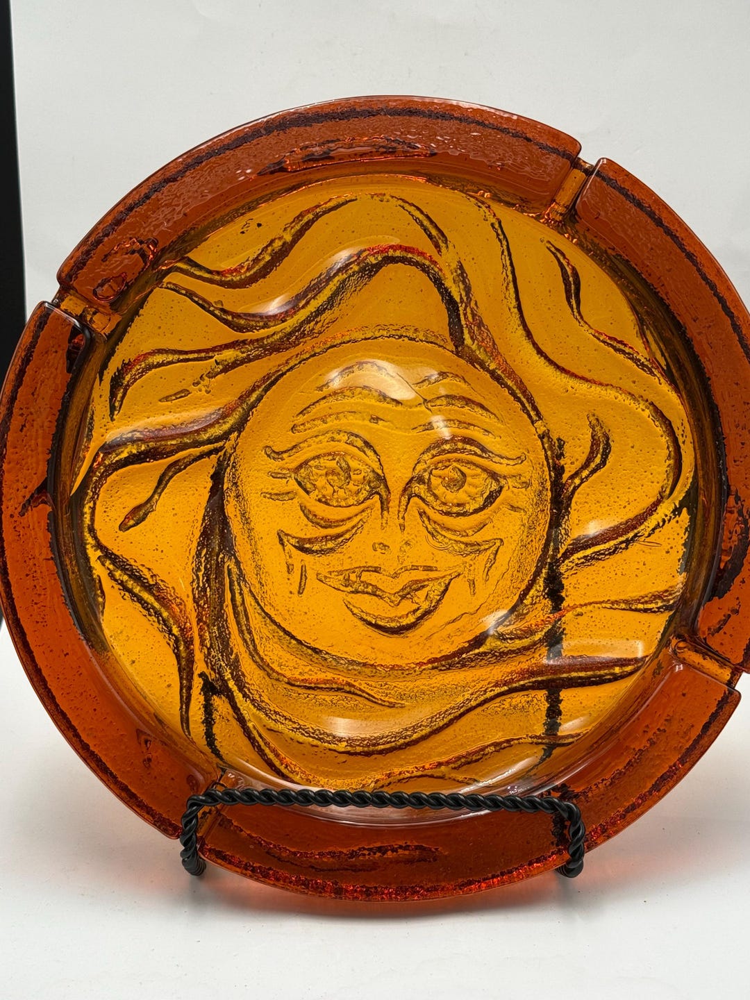 Vintage Blenko Sun Face Ashtray Amber - Etsy