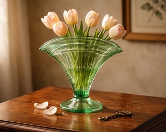 Vintage uranium glass fan vase