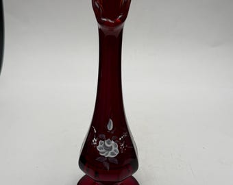 Wazon vintage Fenton z bursztynem, malowany ręcznie, z wiszącą ramą