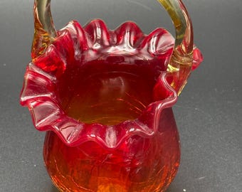 Vintage korg med krackelerat glas i amberina-stil