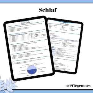 May include: A two-page document titled "Gesunder Schlaf" (Healthy Sleep) with information about sleep, sleep disorders, and sleep hygiene. The document includes tables, diagrams, and text in German.