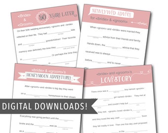 Custom Wedding Mad Libs- Rose Gold, FOUR Stories, Reception Game