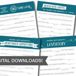 Custom Stone Blue Wedding Mad Libs Template - FOUR Stories