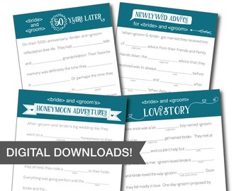 Custom Stone Blue Wedding Mad Libs Template - FOUR Stories