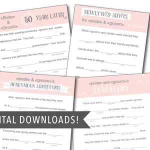 Custom Pink Wedding Mad Libs Template - FOUR Stories