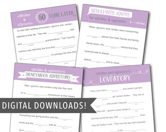 CUSTOM Wedding Mad Libs - FOUR Stories, Lilac Purple