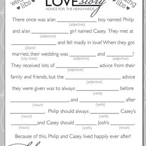 Wedding Mad Libs DIY Printable pdf file | Etsy