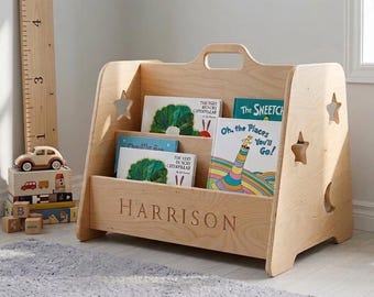 Personalisiertes Montessori Kinder-Bücherregal, Kleinkind-Bücherregal aus Holz mit Griff, Kinderzimmer-Bücherregal, Kinderbuch-Aufbewahrung