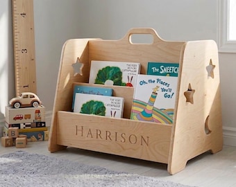 Personalisiertes Montessori Kinder-Bücherregal, Kleinkind-Bücherregal aus Holz mit Griff, Kinderzimmer-Bücherregal, Kinderbuch-Aufbewahrung