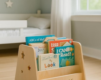 Personalized Montessori Kids Bookshelf, Wooden Toddler Bookcase with Handle, Nursery Bookshelf, Kids Book Storage