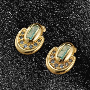 Elegant Gold Zircon Earrings w/ Light Blue Gemstone – Luxury Fashion Studs for Women | Minimalist Jewelry for Everyday or Special Occasions