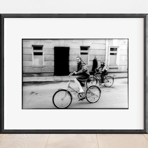 Happy Kids on Bikes, Europe 1990. Vintage Black and White Film Fine Art Street Photography Print, Wall Art Travel Photo Print