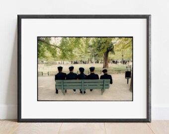 Boys on the Bench Seoul, Korea 1981. Vintage Color Film Fine Art Photography Print, Wall Art Travel Photo Print