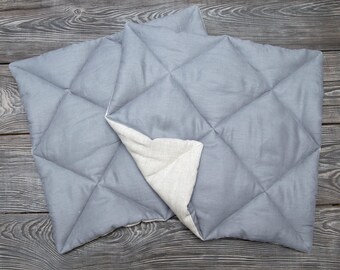 Juego de 2 cojines de asiento acolchados de lino de dos caras, sin lazos, color gris acero y beige - Cojín de asiento de lino acolchado para sillón - Decoración de Pascua para el hogar