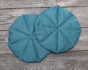 Set 2 dubbelzijdig gewatteerd linnen gewatteerd zitkussen zonder strikbanden Teal beige - Gewatteerd linnen zitkussen voor fauteuil - Pasen-interieur