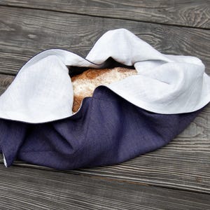Linen Bento Bag double-Layer Violet Melange - Zero Waste Food Storage - Handmade checked bread bag - Japanese Reusable gift wrap