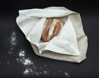 Bolsa bento de lino de doble capa - Bolsa origami de cuadros - Almacenamiento de alimentos cero residuos - Bolsa de pan a cuadros hecha a mano - Papel de regalo reutilizable japonés