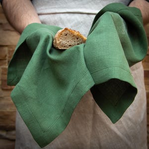 Set 2 Pure Linen Tea Towel - Natural Kitchen Essential - Forest Green Linen Towel - Organic Soft Cloth for Kitchen or Bath