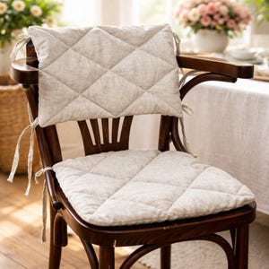 Cojín de respaldo de silla acolchado de lino de dos caras con lazos beige