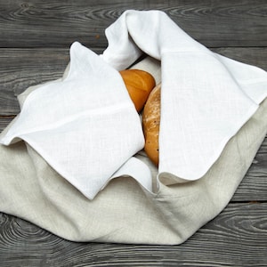 Linen Bento Bag double-Layer - Origami Bag Natural Beige - Zero Waste Food Storage - Handmade bread bag  - Japanese style Reusable gift wrap