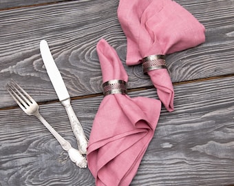 Handmade Linen Dinner Napkin: Rose Powder, Deep Hem - Valentine home decor